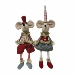 New ⌛ Santa's Workshop 20" Sitting Plaid Mice Set Of 2 😍