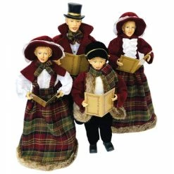 Buy 🌟 Santa's Workshop 27"-37" Burgundy Plaid Caroling Family Figurines ✔️