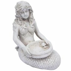 New 🧨 Santa's Workshop Cold Cast Mermaid Birdbath In Antique White ✨
